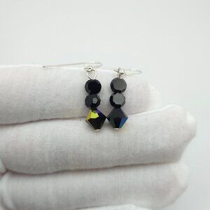 925 Sterling Silver Rainbow Black Crystal Earrings